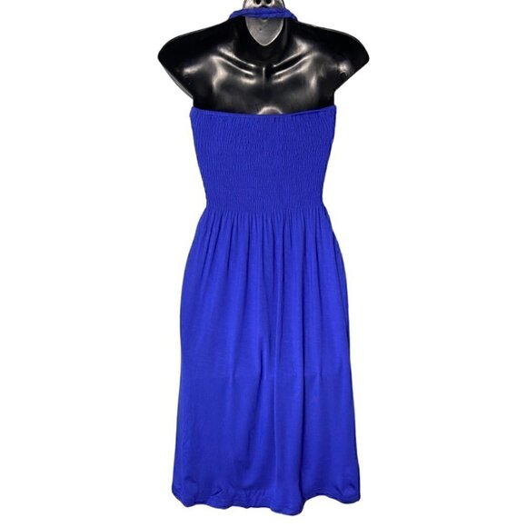 Catwalk Studio Royal Blue Strapless Halter Tie Neck Dress Mini Length Size Small - Picture 12 of 12
